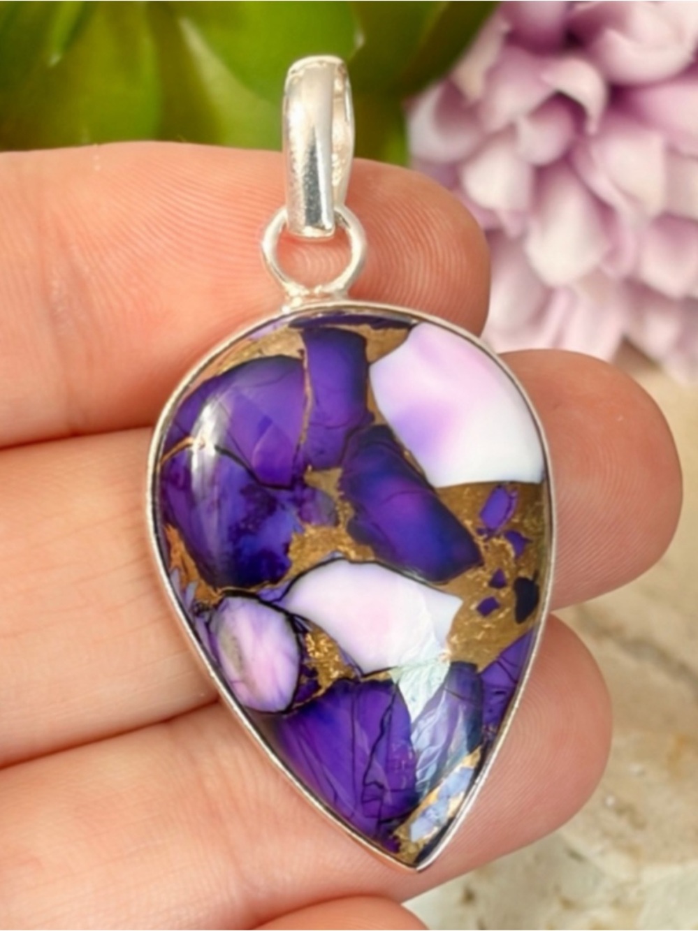 Sterling Silver 925 Genuine Purple Copper Kingman Turquoise Pendant New